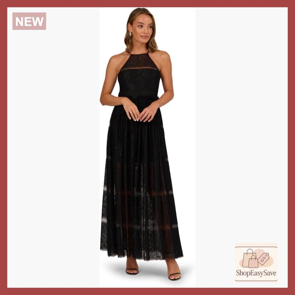 Lace Halter Maxi Dress Elegant Chic Evening Party Wear Formal Occasion